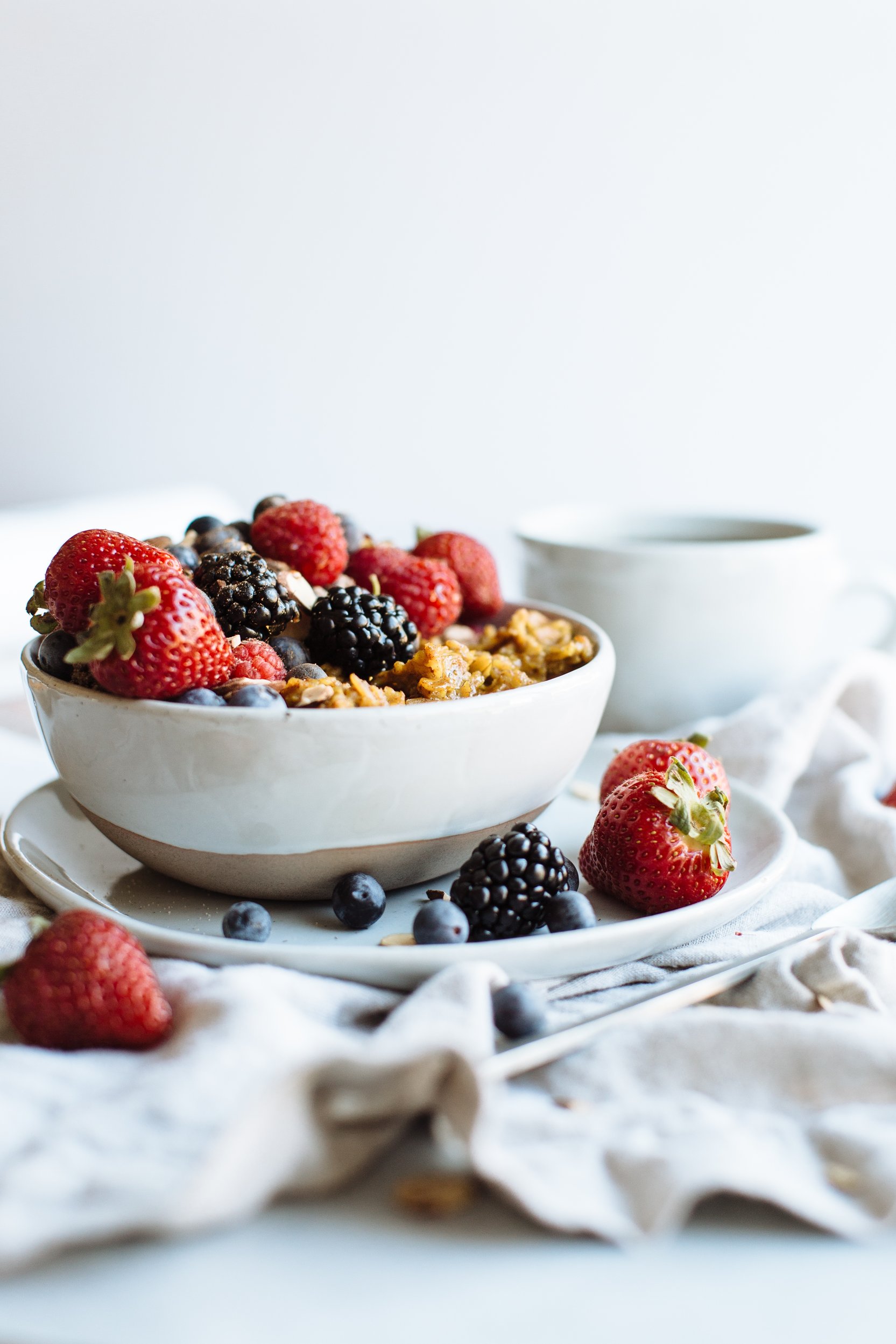 Golden Oatmeal with Cinnamon Sugar Berries